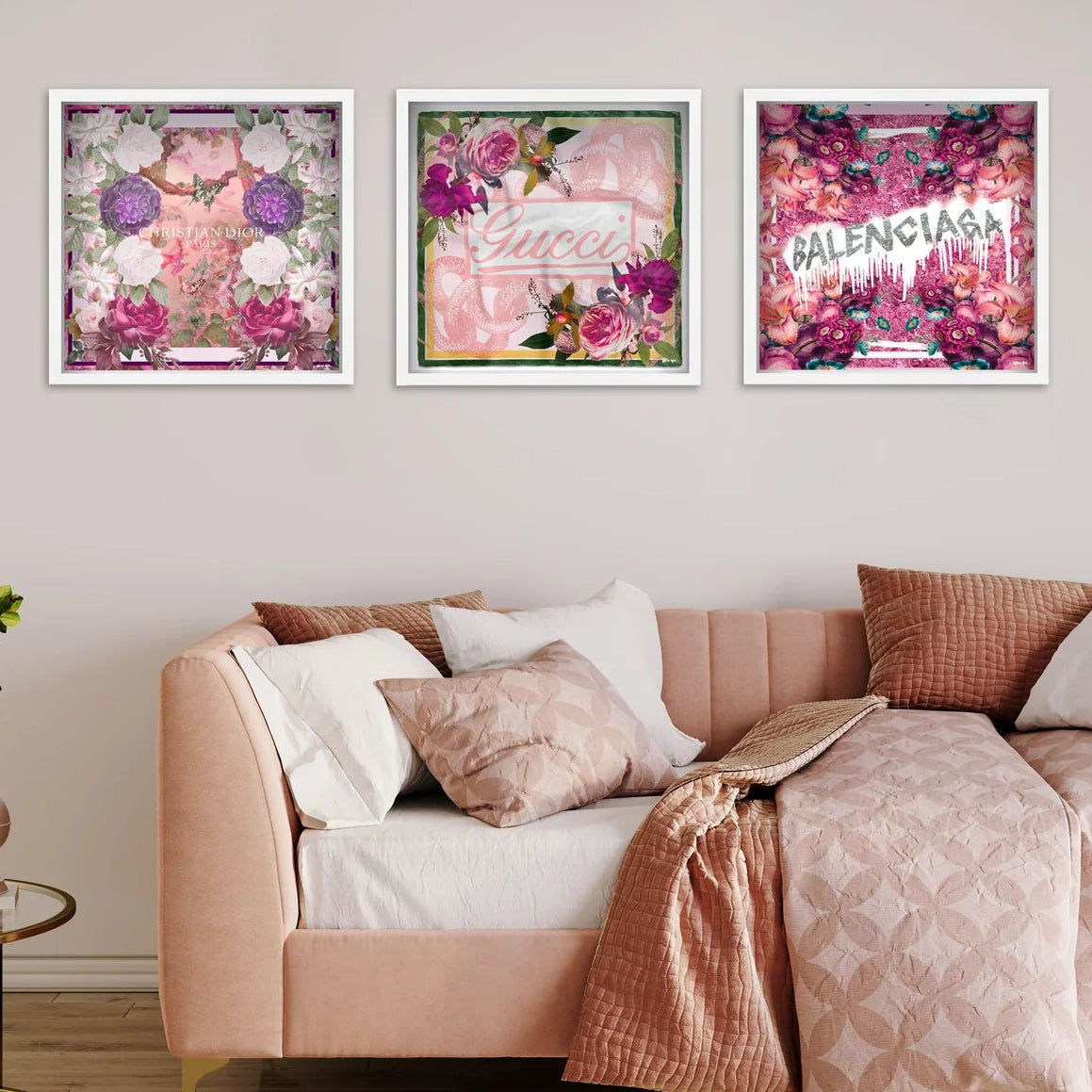 Pink Cube Floral Set of 3 - Displayed in a Shadowbox