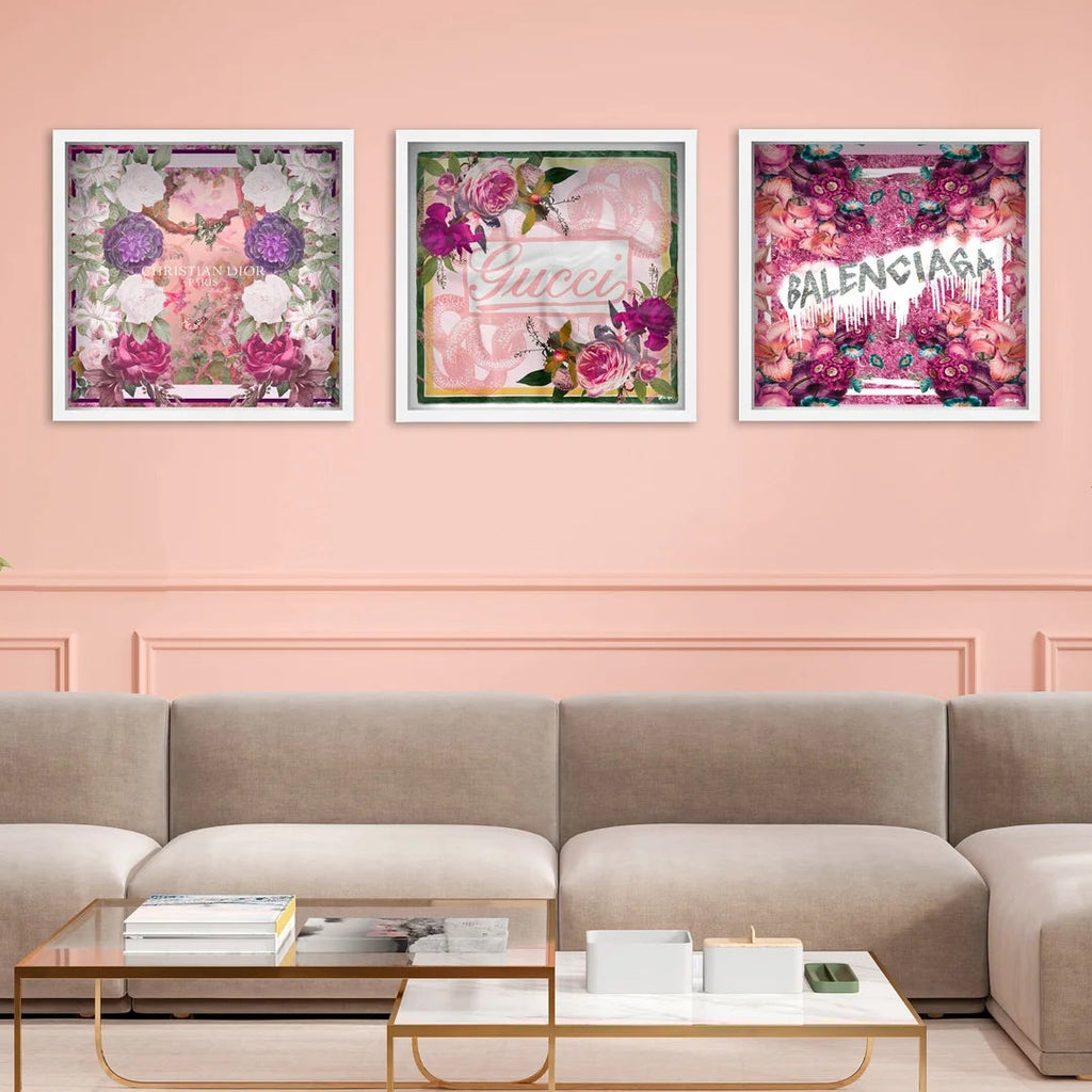 Pink Cube Floral Set of 3 - Displayed in a Shadowbox